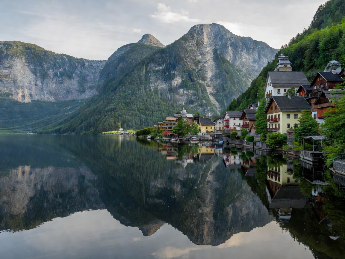 Lake Hallstatt mirror reflection in Austria